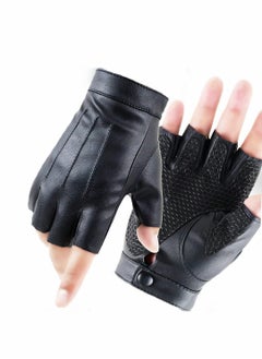 اشتري Fingerless Driving PU Leather Gloves Outdoor Sport Faux Half Finger with Anti-Slip Layer Glove for Men Women في السعودية