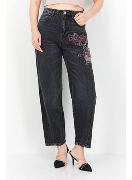 Buy Women Balloon Fit Textured Non Stretchable Denim Jeans, Dark Grey in UAE