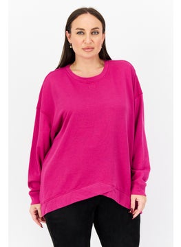 Buy Women Plus Size Round Neck Long Sleeve Brand Logo Sweatshirt, Purple in UAE