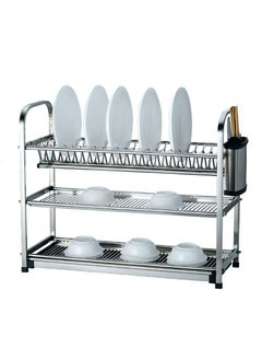 Buy Heavy Duty Stainless Steel Dish Drying Stand Drain Rack Large Capacity Wall Hanging Dish Rack Counter Top Dish Storage Rack Kitchen Supplies Storage Counter with SS Drainboard (3 TIER) in UAE