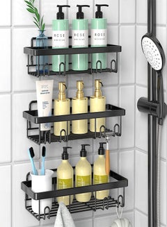 Buy 3-Pieces Bathroom Shelf Shower Shampoo Soap Organizer Wall Mounts Storage Rack Black in UAE