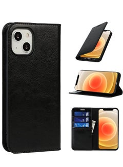 اشتري Luxury Genuine Leather Wallet Case Compatible with iPhone 13 6.1, 3 Card Holder Slot Magnetic Flip Kickstand Wallet Case,Black في الامارات