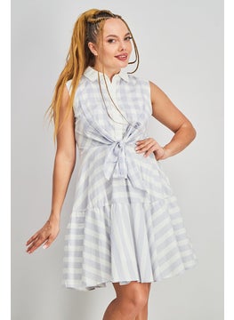 اشتري Women Checkered Casual Shirt Dress, White and Blue في الامارات