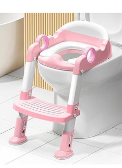 اشتري Potty Training Toilet Seat with Step Stool Ladder for Boys and Girls,Toddler Kid Children Toilet Training Seat Chair with Handles,Height Adjustable,Non-Slip Wide Step(Pink) في السعودية