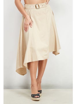 اشتري Women Textured Belted Midi Skirt, Beige في الامارات