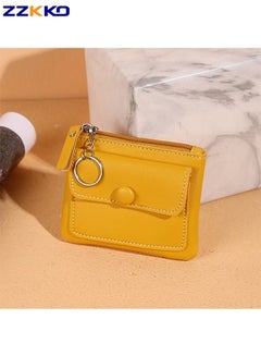 Buy New Ladies Portable Yellow Wallet With Keychain Solid Color Exquisite Small Fashion Coin Purse Multifunctional Card Holder With Zipper in Saudi Arabia