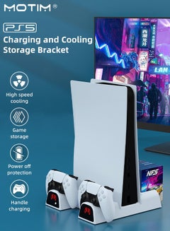 Buy Stand with Cooling Station&Dual Controller Charger Dock for Playstation 5 PS5 Console, PS5 Accessories with 5V/3A Adapter, PS5 Base with Cooler Fan, Charging Dock and Game Disc Holder in Saudi Arabia