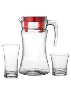 Buy A multi-use glass drinking set for water and juice consisting of a glass jug + 6 short drinking glasses + 6 tall drinking glasses in Saudi Arabia