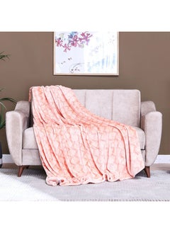 Buy Kosmo Printed Blanket Single 100% Polyester Soft Cozy Throw Blanket Lightweight Home Decorative Blankets For Bedroom 150x235 cm Peach in UAE