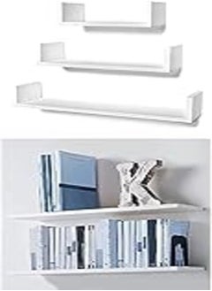 Buy STOREMIC U-Shaped Floating Mounted Shelves for Wall 50cm, 35cm, 25cm, Easy to Install White, Pack of 3 + Home gallery floating shelf 80x20 white in Egypt