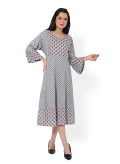 Buy VISCOSE LONG FRILL SLEEVES DOT PRINTED ELEGANT ARABIC JALABIYA KAFTAN DRESS in Saudi Arabia