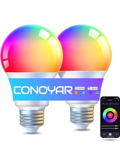 Buy Smart LED Bulb 800 Lumens, 9W Dimmable Light Bulb Work with Alexa and Google, E27 RGB Colors Changing Bulb With App Control and Voice Control for Indoor, 90+ CRI, WiFi & Bluetooth, 2 Pack in UAE