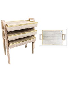 Buy 3 piece wooden table set with golden frame in Saudi Arabia
