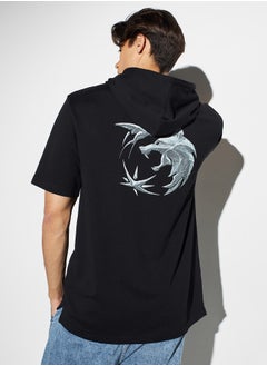 Buy The Witcher Print Hooded T-shirt with Kangaroo Pocket in Saudi Arabia