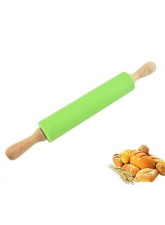 Buy Non Stick Silicone Rolling Pin Kitchen Baking Tool Green 38.5*5.3CM in Saudi Arabia