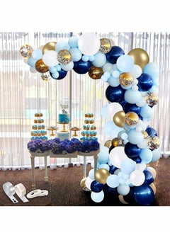 اشتري Blue Balloon Arch Garland Kit 94 Pcs Repeatable white Gold Latex Confetti Balloons Pack for Birthday Baby Shower Wedding Anniversary Backdrop Party Decorations Supplies في السعودية