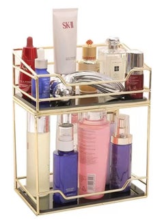 Buy Makeup Organizer Shelf,Cosmetic Storage Rack with Removable Glass Tray,2 Layer Rectangle in UAE