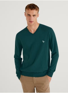 Buy PHOENIX Teal Cotton Men's Pullover V Neck in Egypt