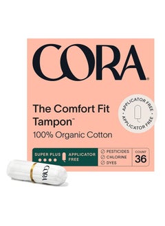 Buy 100% Organic Cotton Non-Applicator Tampons | Ultra-Absorbent, Unscented, Natural, Non-Toxic, Applicator Free | Eco-Conscious S/S+ (36 S+ Tampons) in UAE