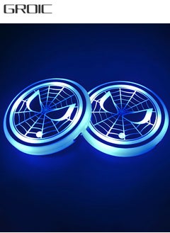 اشتري 2pcs LED Cup Holder Lights for Spiderman, LED Car Coasters with 7 Colors Luminescent Light Cup Pad, USB Charging Cup Mat Accessories, Automotive Cup Mat Atmosphere Lamp, Automotive Interior في الامارات