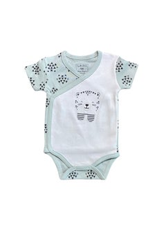 Buy Baby Boy Bodysuit Short Sleeve Wrap Style with Cat Face Model in UAE