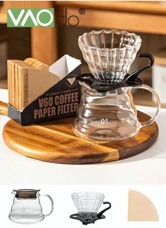 Buy 3PCS Pour Over Coffee Pot Contains Coffee Filter Cup and 40 Filter Papers 400ML in Saudi Arabia