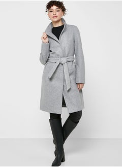 Buy Belted High Neck Coat in UAE