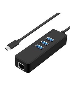 Buy 3-Port USB to Type C Hub With Ethernet Adapter Black in Saudi Arabia