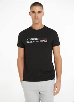 Buy Men's Hilfiger Printed Chest Logo Featuring a Crew Neck T-Shirt - Cotton, Black in Saudi Arabia