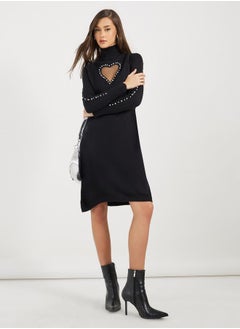 Buy Heart Cut Out Embellished Sweater Knee Length Dress in Saudi Arabia