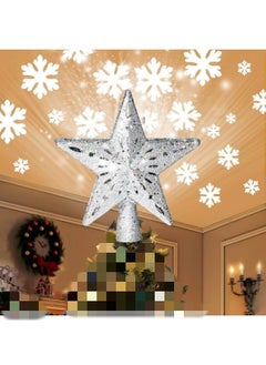 Buy Decoration Tree Topper Silver Star Glittered, Rotating 3D Hollow LED Snowflake Projector Light for Holiday Decoration in UAE