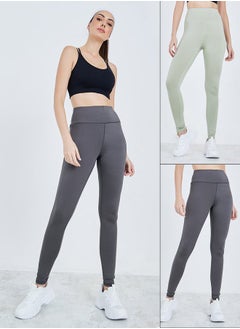 اشتري Pack of 2 - Solid Elastic Waistband Leggings في السعودية