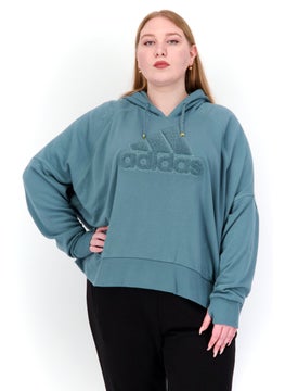 Buy Women Plus Size Long Sleeves Outdoor Hooded Sweatshirt, Sage in UAE