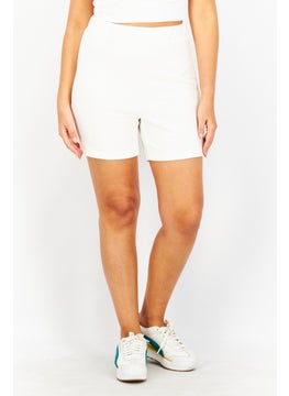 Buy Women High Rise Ribbed Shorts, Off White in UAE