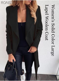 Buy Women's Fashionable Woolen Coat Autumn And Winter Thin Lapel Coat Classic V-Neck Long Sleeve Waist Tie Holiday Coat in Saudi Arabia