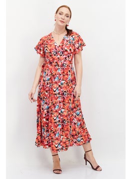 اشتري Women Floral Print Maxi Dress, Red Combo في الامارات