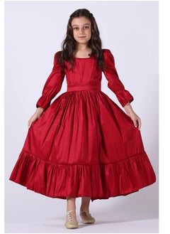 Buy Soft Elegant Girl's Dress Of Taffeta Material, Shanton, Long Sleeves On A Square Neck, Puffed From The Waist From The Bottom, A Wide Cut in Saudi Arabia