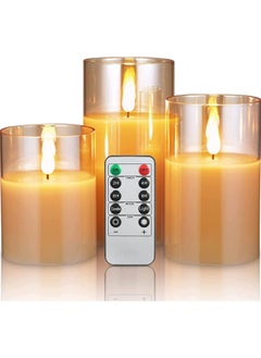 Buy Led Flameless Candles, Battery Operated Real Pillar Wax Flickering Moving Wick Effect Glod  Glass Candle Set with Remote Control Cycling Timer in UAE