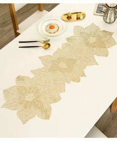 Buy 1-Piece European Style Hot Stamping Gold in Color Flower Shape Hollow Out Dining placemat/ Coffee Table Mat PVC Golden 90 x 30 Centimeter in UAE