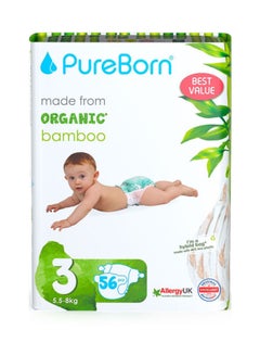 Buy Natural Bamboo Baby Disposable Size 3 Diapers Nappy Twin Value Pack From 5.5 to 8 Kg  56 Pcs Daisy Print Super Soft Maximum Leakage Protection New Born Essentials Eco Friendly in UAE