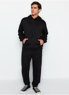 Buy Black Oversize/Wide Cut Basic Cotton Tracksuit with Elasticized Legs and Fleece Inside TMNAW24EM00002 in Egypt