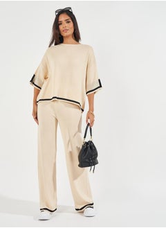 Buy Wide Leg Casual Knit Pants with Contrast Trim in Saudi Arabia