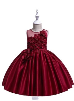 Buy Floral Midi Party Dress for Girls Red Color in UAE