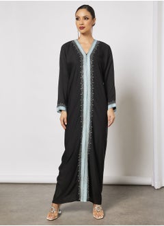 Buy Abaya With Contrasting Stone Work And Lace Embellished in Saudi Arabia