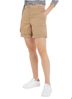 Buy Women's Garment Dyed Turn-Up Mom Chino Shorts -  Stretch cotton blend, Beige in Saudi Arabia