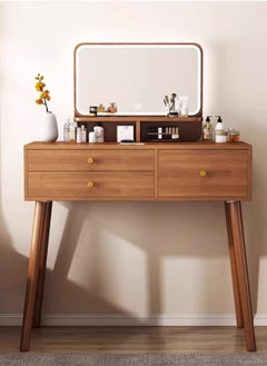 اشتري Light Luxury Bedroom Furniture Dressing Table, Walnut Dressing Table Storage Cabinet with LED Makeup Mirror and 3 Drawers for Storage في السعودية