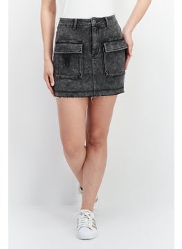 Buy Women Washed Mini Denim Skirt, Black in UAE