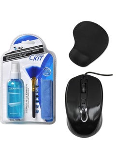 Buy GF-2610 Classic Wired Optical Mouse Mouse Pad and Cleaning Kit Combo in UAE