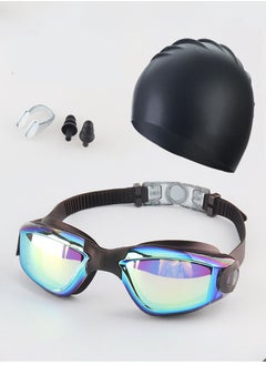 Buy 5-in-1 Anti-Fog Pro Swim Goggles Set for Adults with Silicone Swim Cap, Anti-Fog UV Protection, Durable PC Material - Waterproof Swimming Accessories Kit with Carry Case, Nose Clip, & Earplugs, Age 14+ in Saudi Arabia