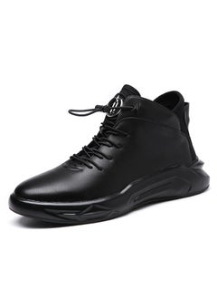 Buy Genuine Leather Mens Casual Mid-Top BootsBlack Black in Saudi Arabia